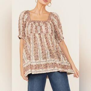 FREE PEOPLE Vintage Lover Floral Print Short Sleeve Blouse EUC